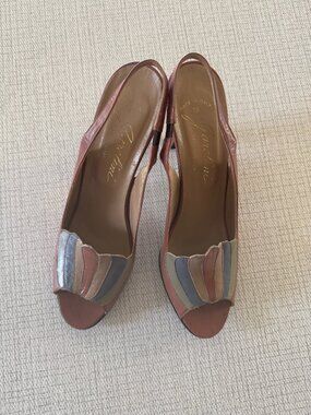 Vintage Garolini Mes Amis Italian Leather Dusty Rose Sling Back Heels, 7.5